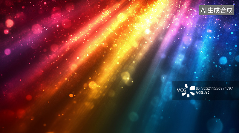 【AI数字艺术】彩色的光芒从空中落下图片素材