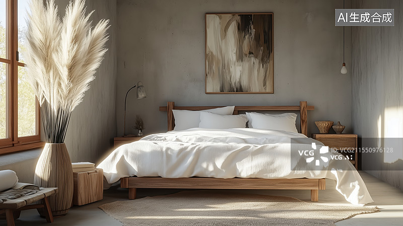 【AI数字艺术】极简风卧室设计图片素材