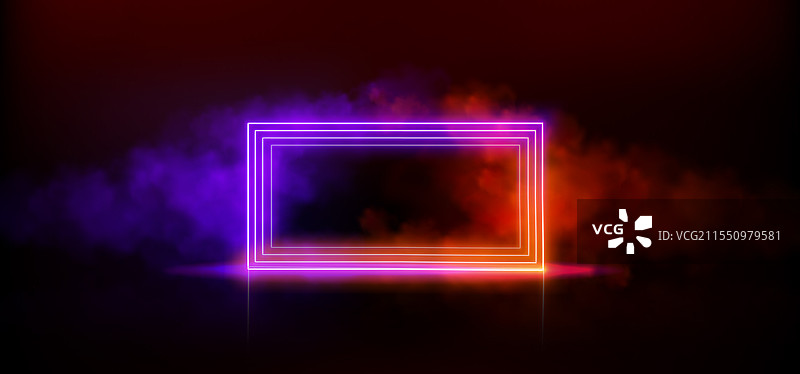 霓虹灯矩形框架与烟雾云彩图片素材