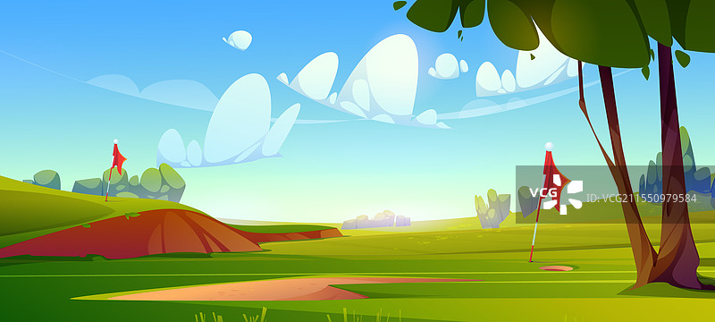 高尔夫球场，绿草如茵，旗帜飘扬图片素材