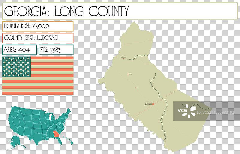 美国乔治亚州朗县地图图片素材