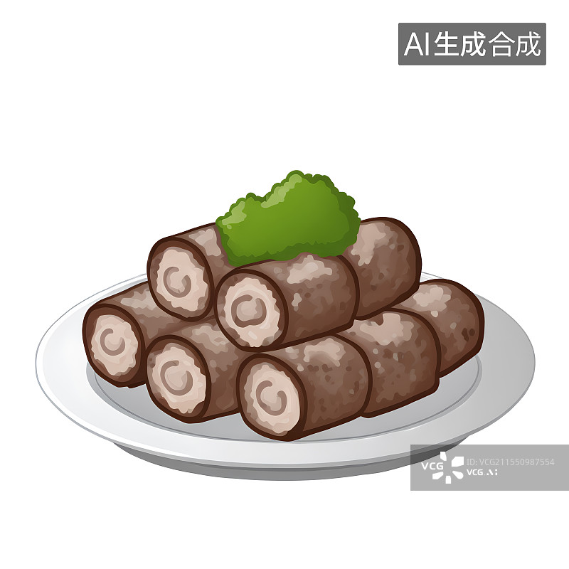 【AI数字艺术】猪血肠，血肠，灌肠，中国传统美食手绘插画图片素材