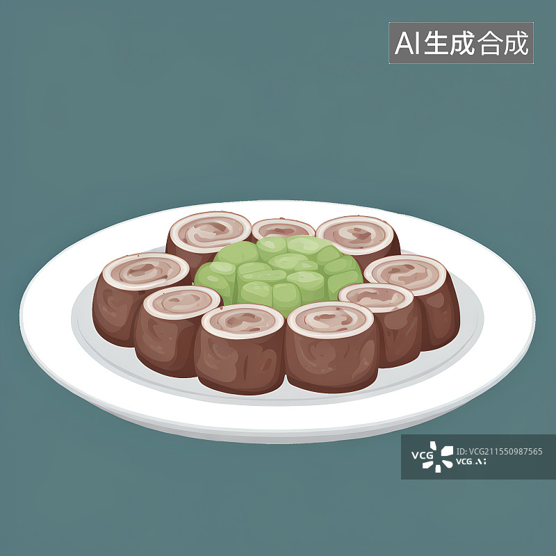 【AI数字艺术】猪血肠，血肠，灌肠，中国传统美食手绘插画图片素材