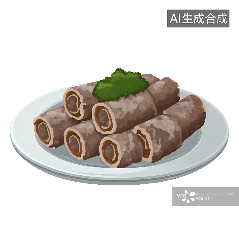 【AI数字艺术】猪血肠，血肠，灌肠，中国传统美食手绘插画图片素材