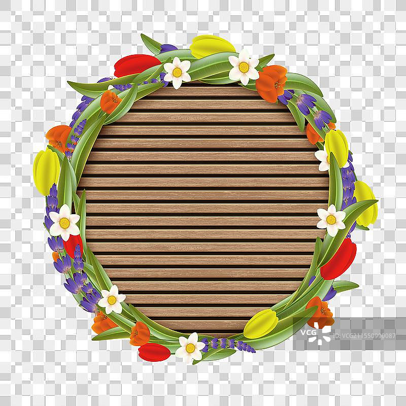 由木条制成的横幅，上面挂着花环图片素材