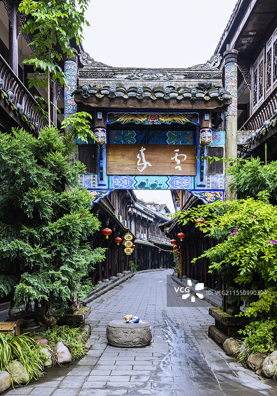 千年古镇川西水乡成都崇州街子图片素材