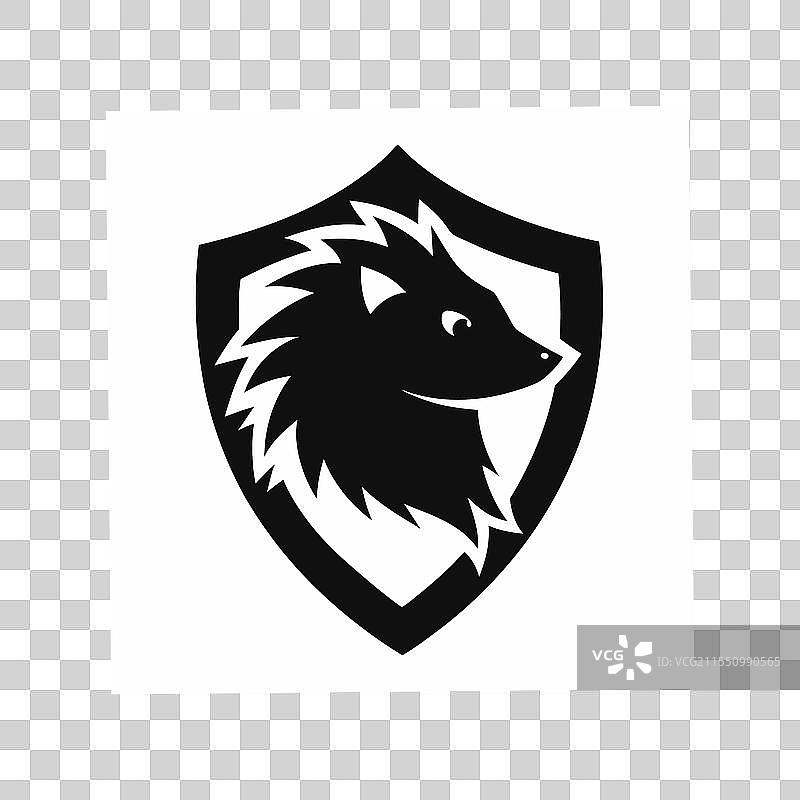 创意刺猬头部吉祥物标志在盾牌中图片素材