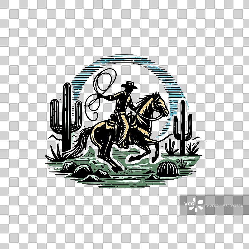 西部牛仔骑着奔腾的马图片素材