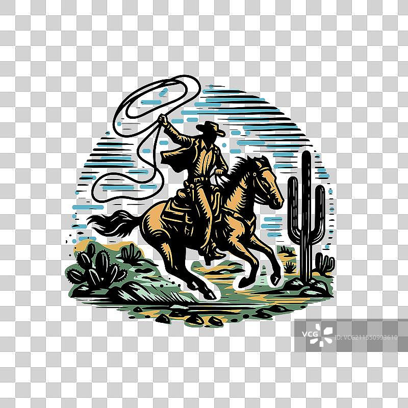 西部牛仔骑着奔腾的马图片素材