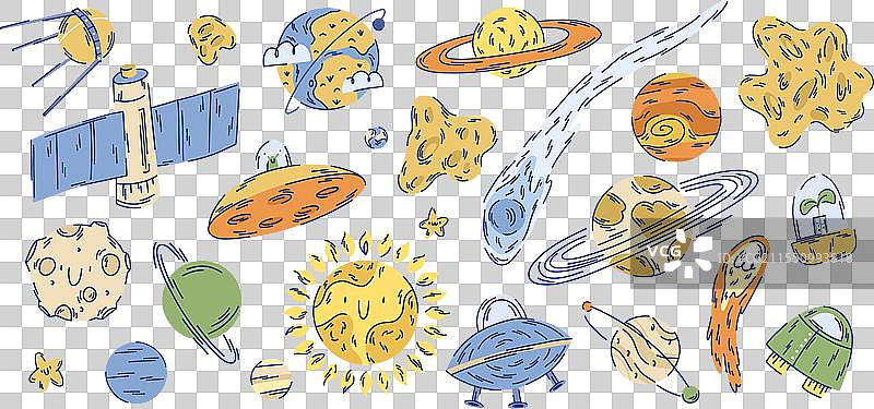 大量的太空与行星组合图片素材