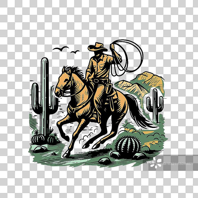 西部牛仔骑着奔腾的马图片素材