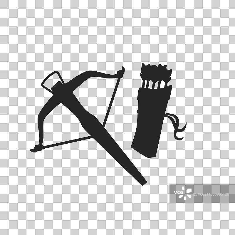 黑色独立的弩和箭袋图标图片素材