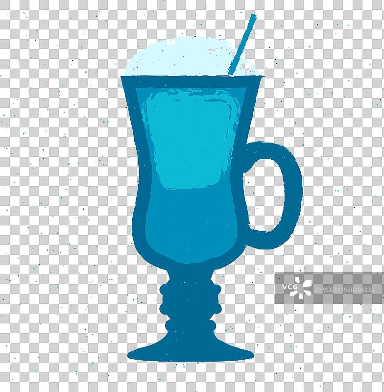 蓝色鸡尾酒配奶油冰沙冰块图片素材