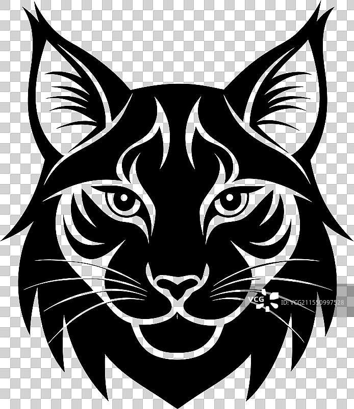 猞猁头部轮廓艺术 - 大胆而引人注目的野生动物图片素材