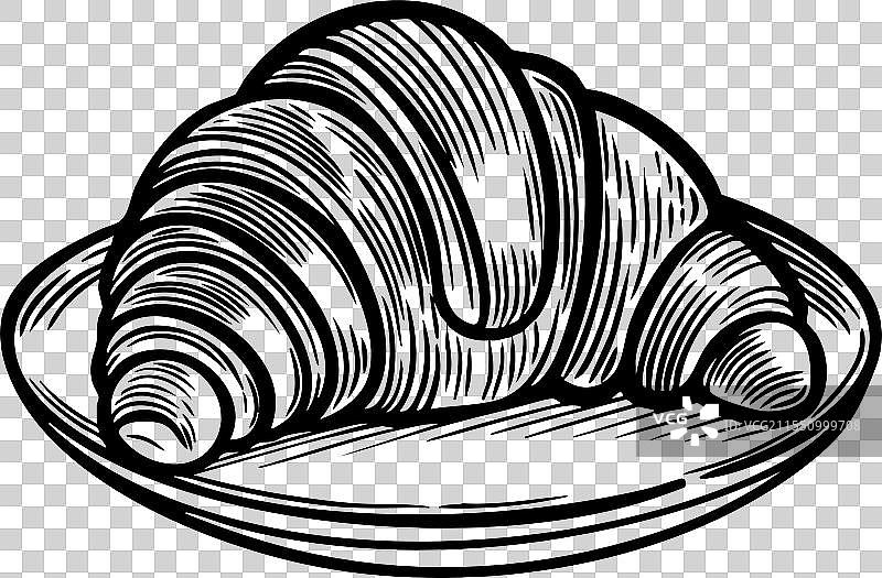 经典可颂面包的线条画放在盘子上图片素材