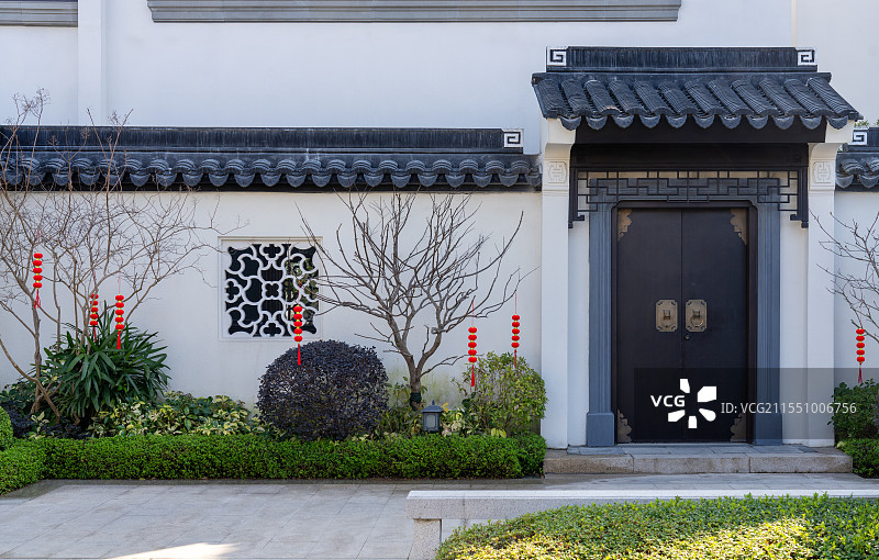 中式建筑庭院门口图片素材