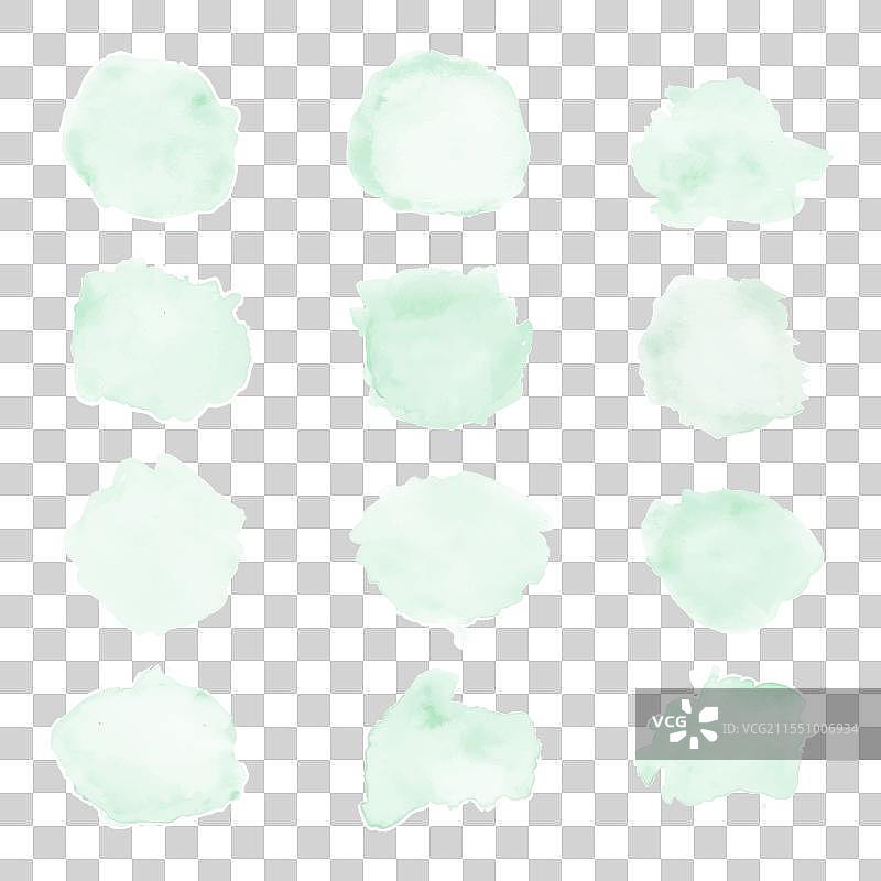 一组绿色圆形水彩笔迹图片素材