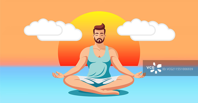 有胡子的帅气卡通男人在做瑜伽图片素材