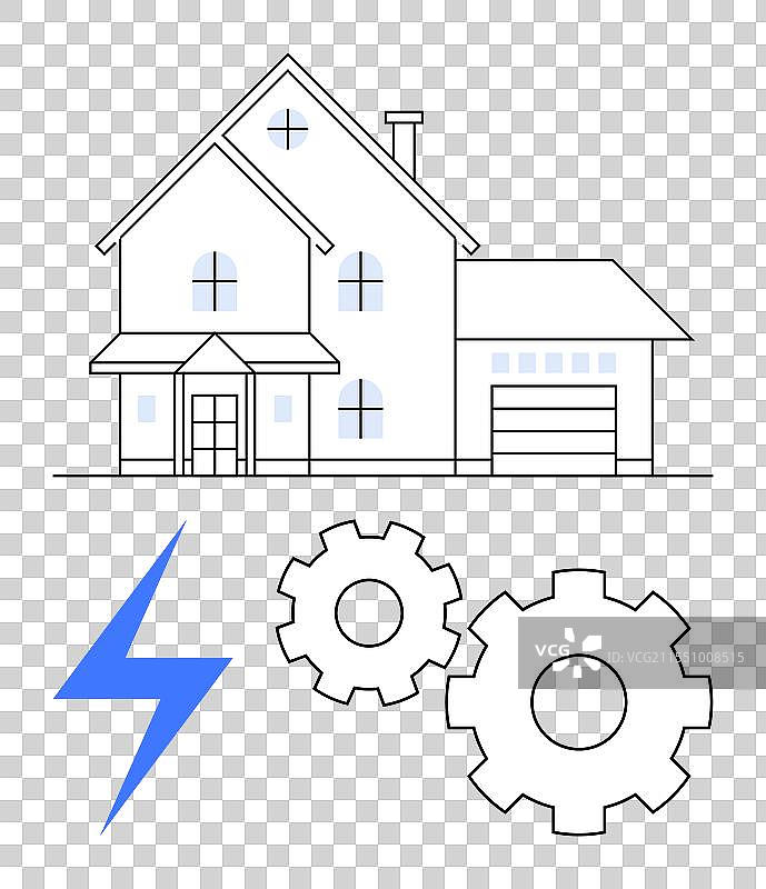 带有闪电和齿轮的房子象征着图片素材