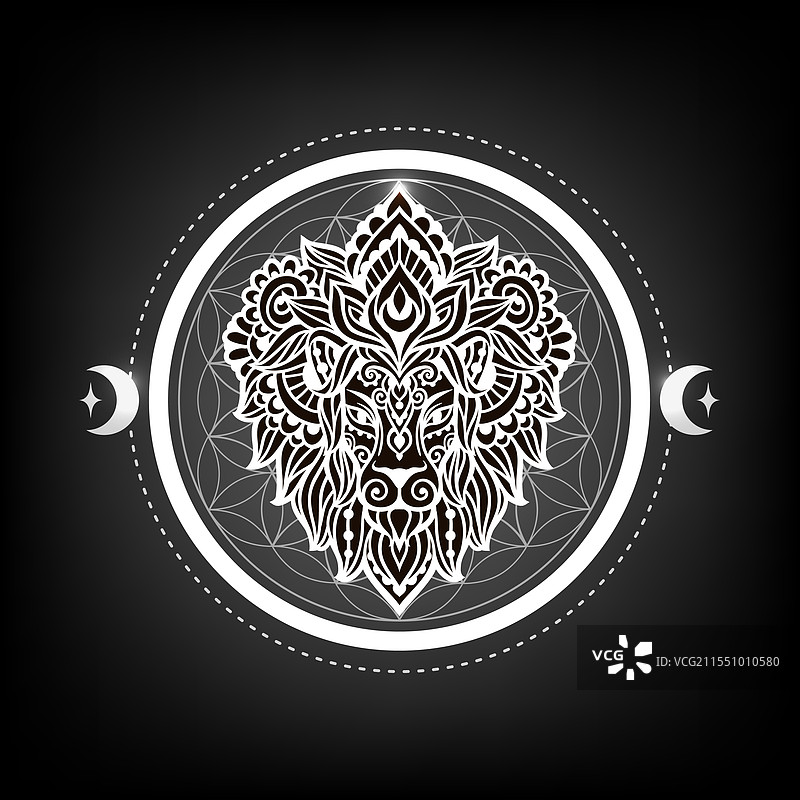 狮子曼陀罗头部，狮子座星座图片素材