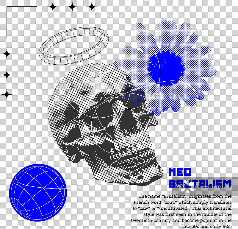 复古未来主义方形海报设计与人类图片素材