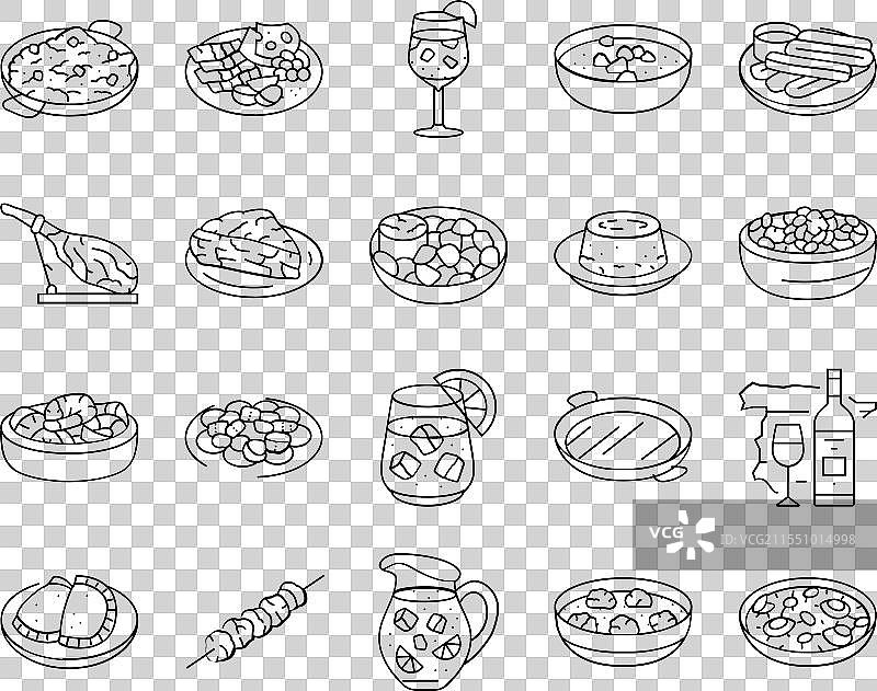 西班牙美食：海鲜饭和小吃图标集图片素材