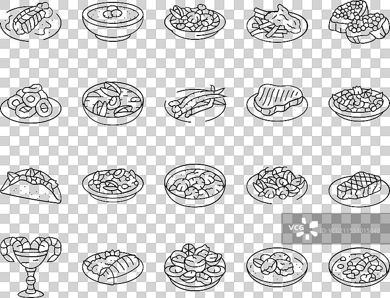 希腊海鲜意大利烹饪图标集图片素材