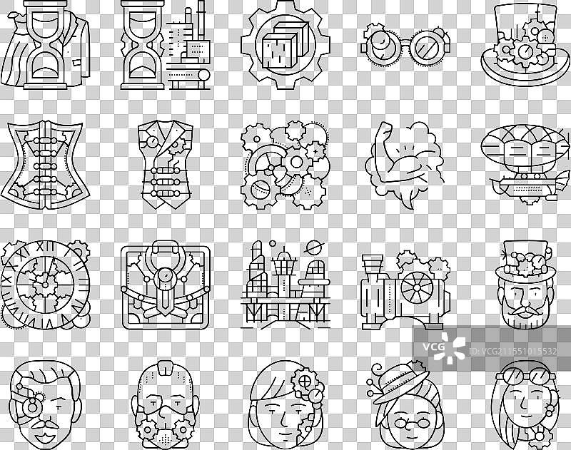 蒸汽朋克复古金属蒸汽图标集图片素材