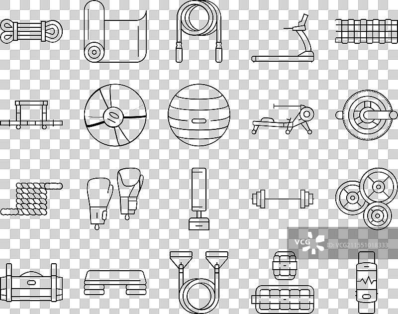 健身工具哑铃和壶铃图标集图片素材