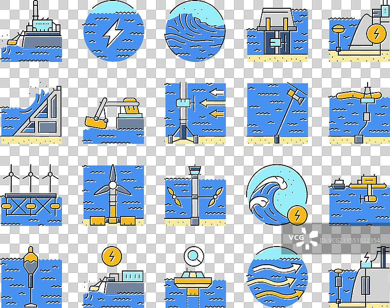 潮汐波能电力图标集图片素材
