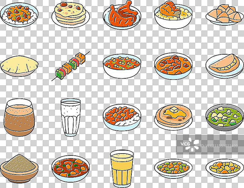 印度菜肴咖喱图标集图片素材
