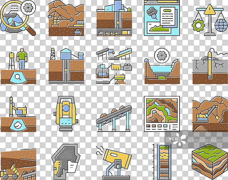 矿业工程师地质图标集图片素材