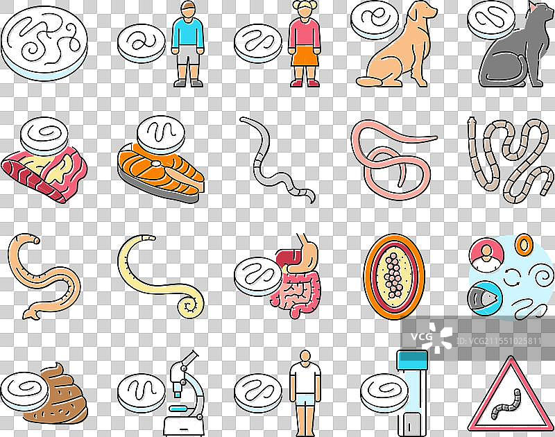 蠕虫寄生虫圆形虫图标集图片素材