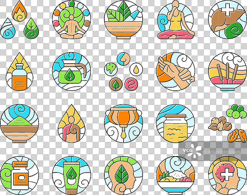 阿育吠陀三种体质图标集：风（Vata）、火（Pitta）图片素材