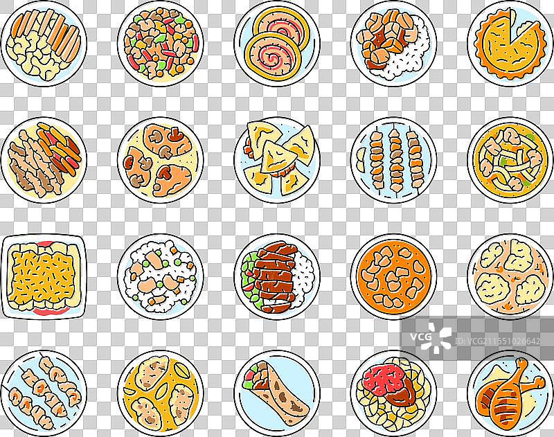 烤鸡和烧烤鸡肉菜肴图标集图片素材