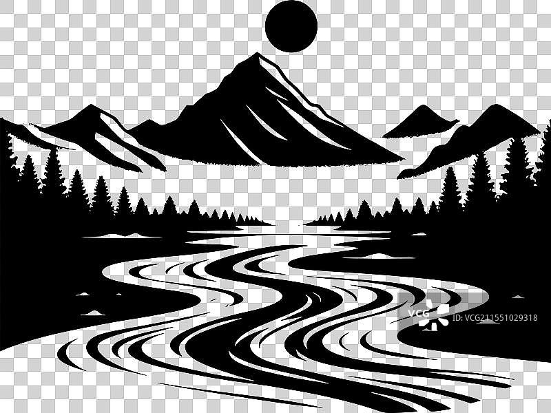 黑白山河风景 1图片素材