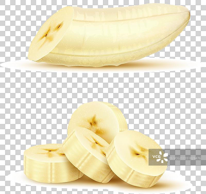 逼真的切香蕉成熟热带水果图片素材