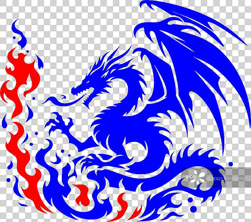 蓝色的龙喷出红色的火焰图片素材