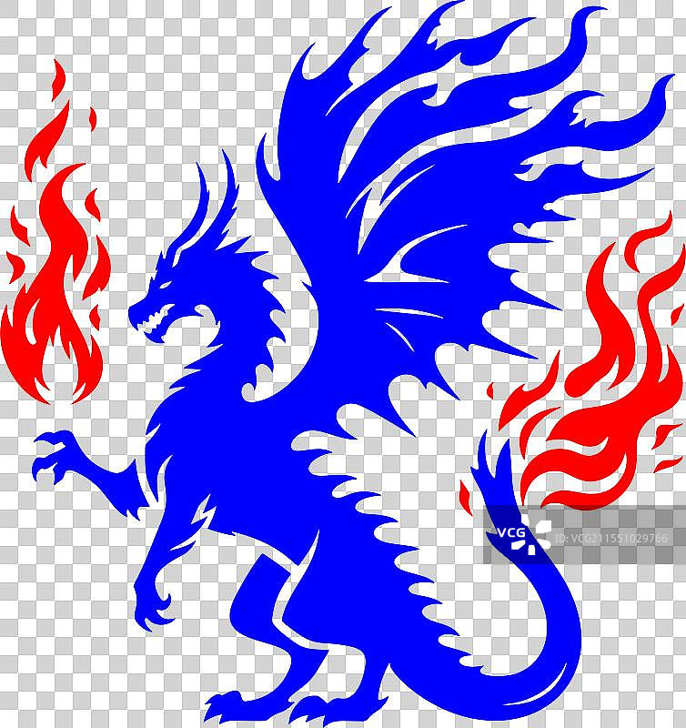 蓝色龙与红色火焰图片素材
