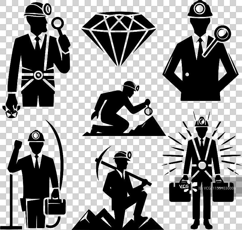 商人矿工正在开采钻石图片素材