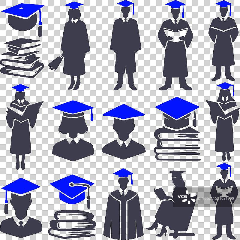 毕业图标：学位帽、学位袍、书籍图片素材