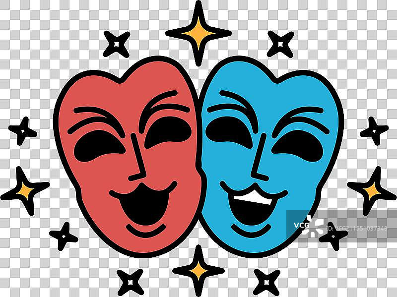 两个微笑的面孔周围环绕着星星图片素材