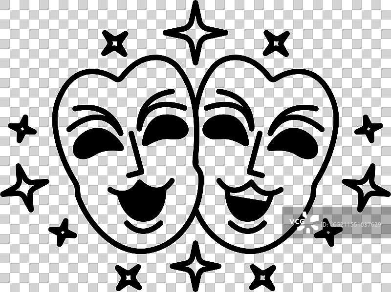 两个微笑的面孔周围环绕着星星图片素材