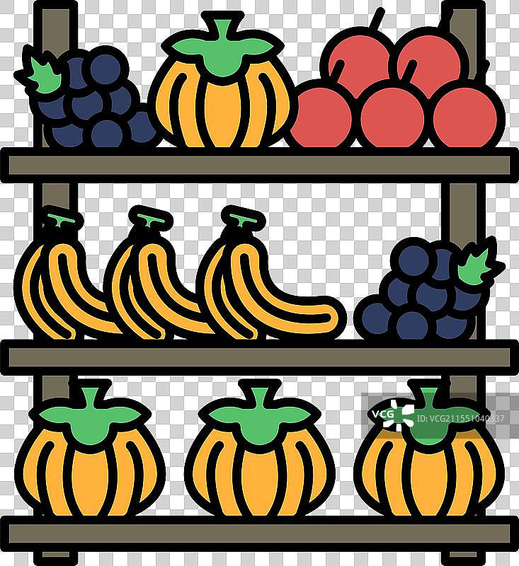 一排水果和蔬菜架，包括香蕉图片素材