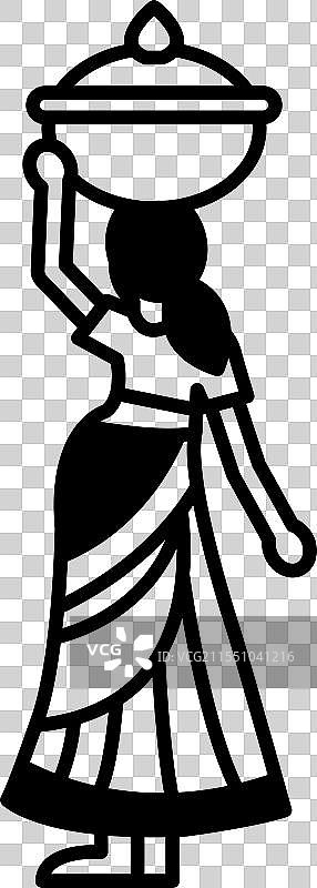 一位女性正用头顶着一个大锅。图片素材