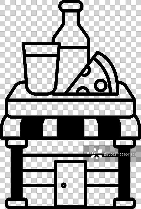 一家披萨店的卡通画，旁边有一杯图片素材