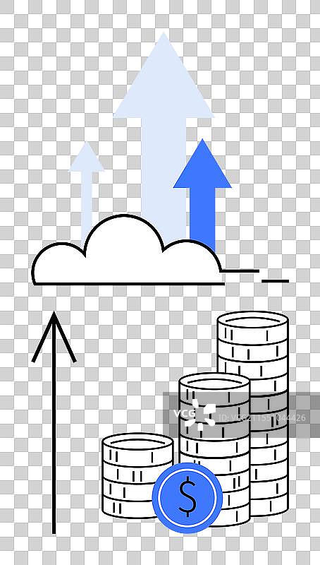财务增长与向上的硬币堆叠箭头图片素材