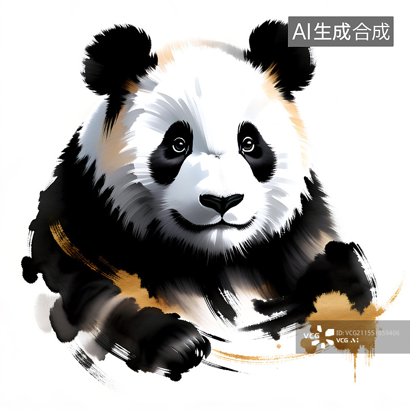 【AI数字艺术】动物主题水墨画 大熊猫 中国画动物写意画图片素材