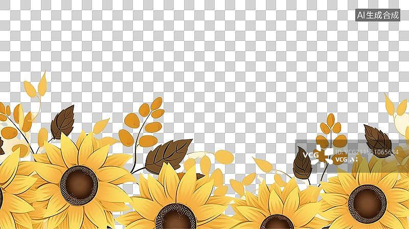 【AI数字艺术】夏天阳光向日葵盛开淡黄色免抠边框装饰居下图片素材