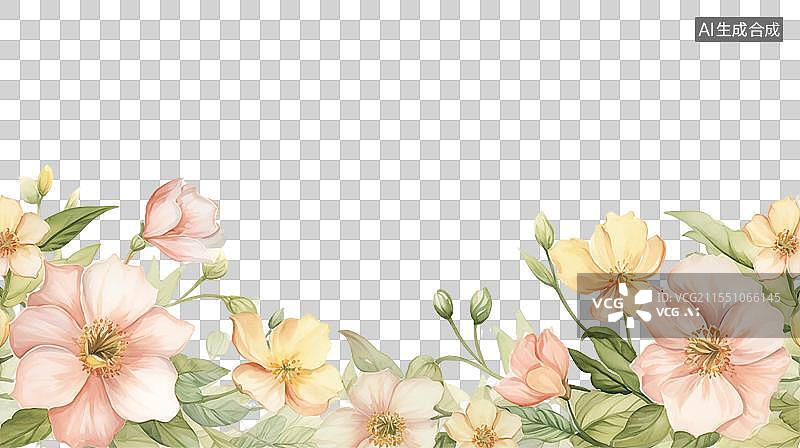 【AI数字艺术】春天虞美人鲜花盛开清新水彩画免抠边框装饰居下图片素材